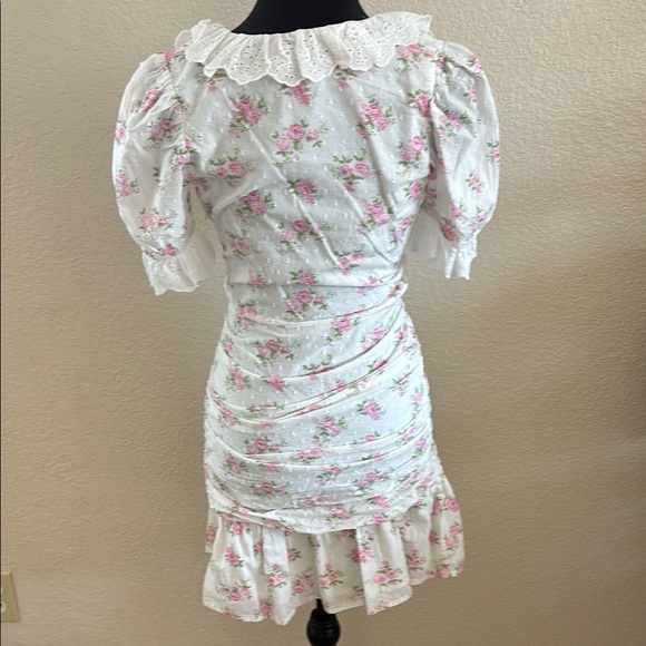 ASOS DESIGN eyelet rose floral loveshack fancy vibe frill ruched mini dress 0128 - Picture 7 of 10